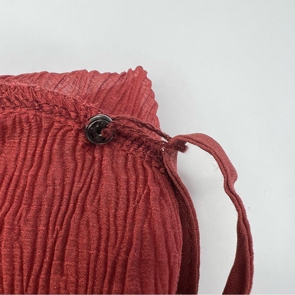 BY TOGETHER Sheer Chiffon Ruffle Mock Neck Long Sleeve Deep Orange Top Size S - Picture 13 of 14